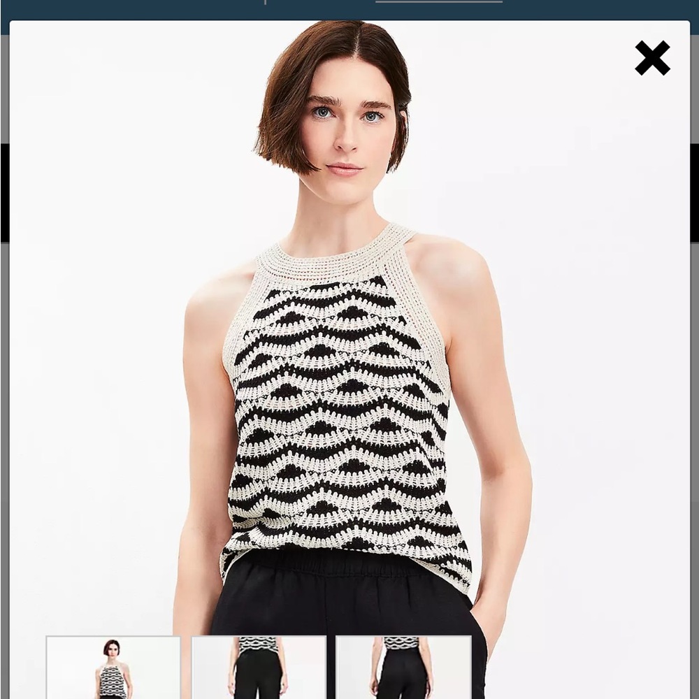 LOFT Cream and Black crochet halter top, NWOT